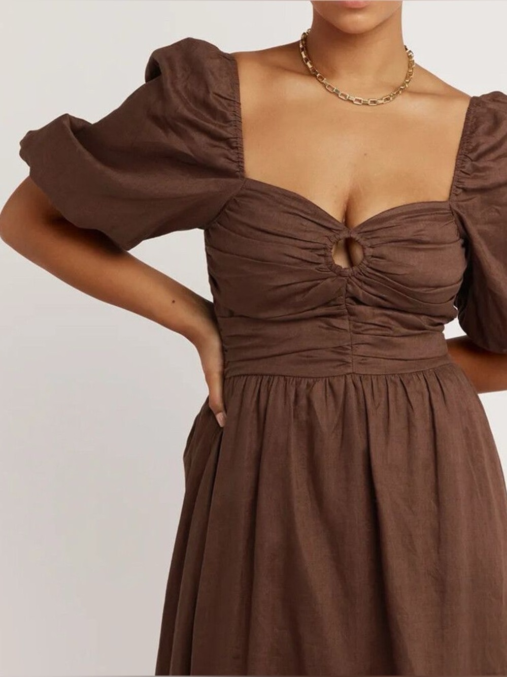 DISSH Brown Puff-Sleeve Maxi Dress